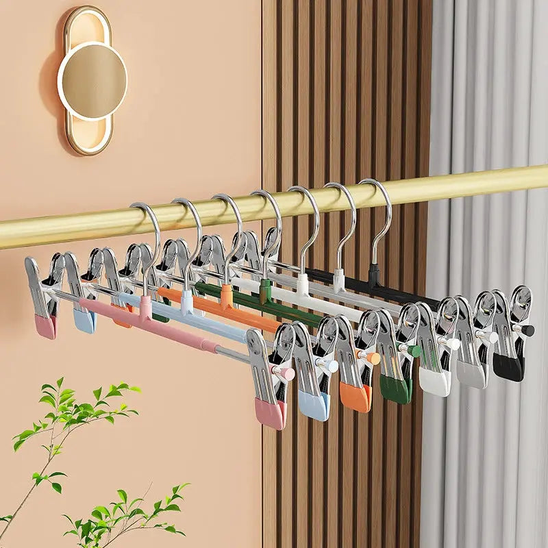 ClosetEase Five Pieces Adjustable Pants And Skirt Hangers With Non Slip Clips For Women Secure Grip To Prevent Slips