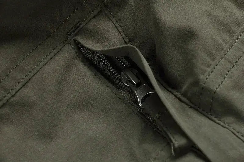 Simples Market men's fleece cargo pants 3XL with zipper detail in dark olive green, warm tactical joggers.