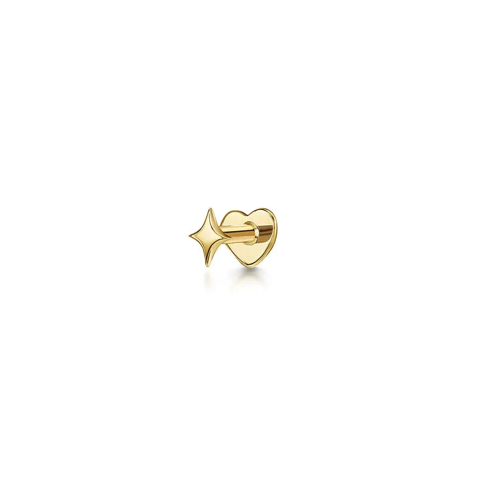 Gold-tone heart and star stud earring with flat back
