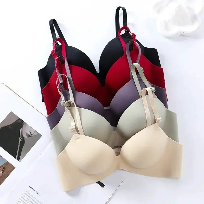 Simples Market women's wireless bralette set, 5-color pack in black, red, lilac, gray, and nude