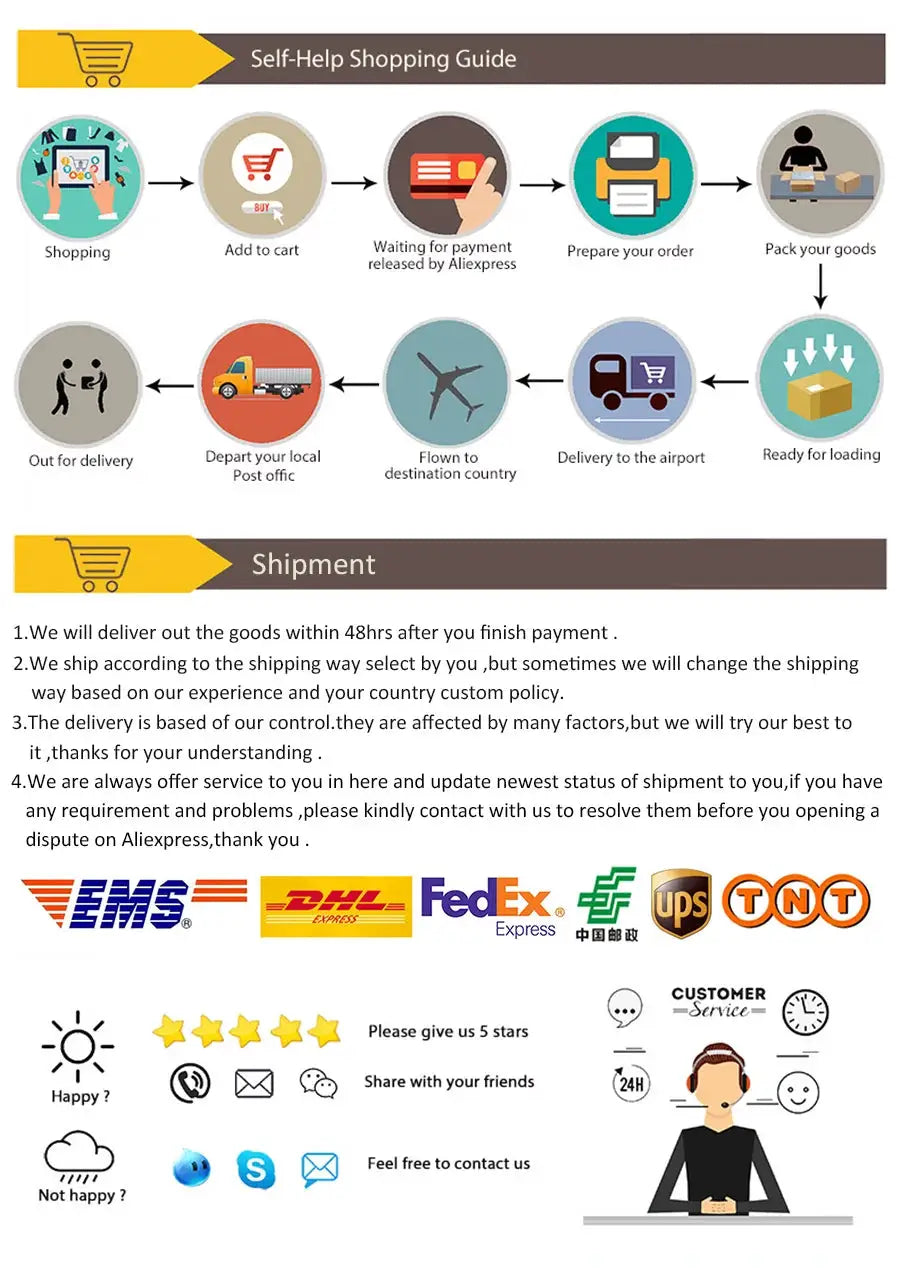 Simples Market self-help shopping guide and shipment infographic with carrier logos and customer service illustration.