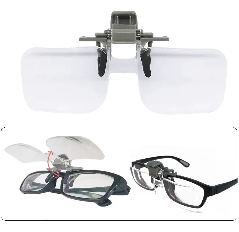 ClearView 2X Reading Magnifier Clip On Glasses For Reading And Crafting Lightweight Acrylic Loupe
