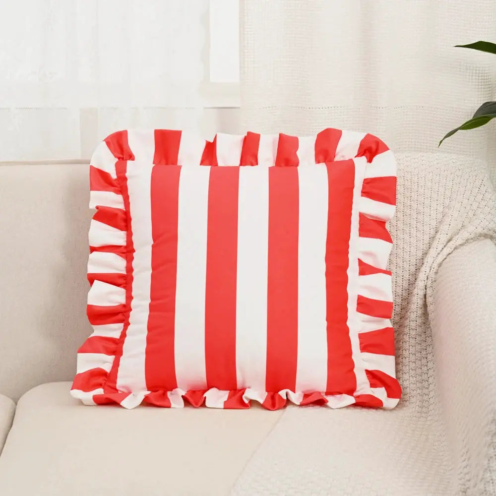 BUYNOW 1PC Striped Lace Velvet Pillowcase, red and white stripes, 18x18 in, Simples Market