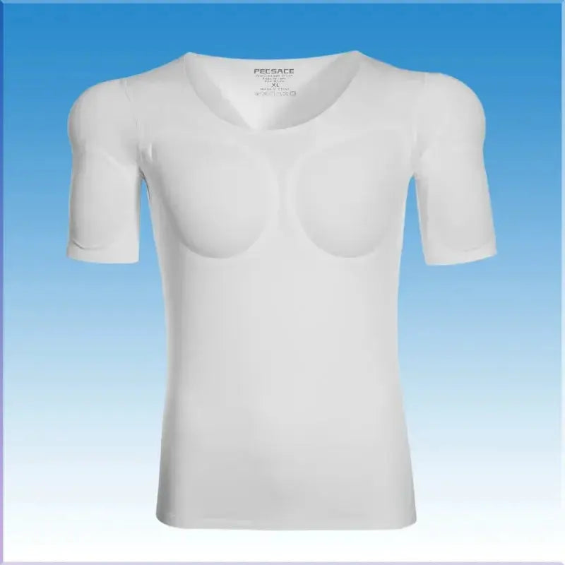 Simples Market 3D Fake Muscle T-shirt, white compression undershirt with built-in chest padding.