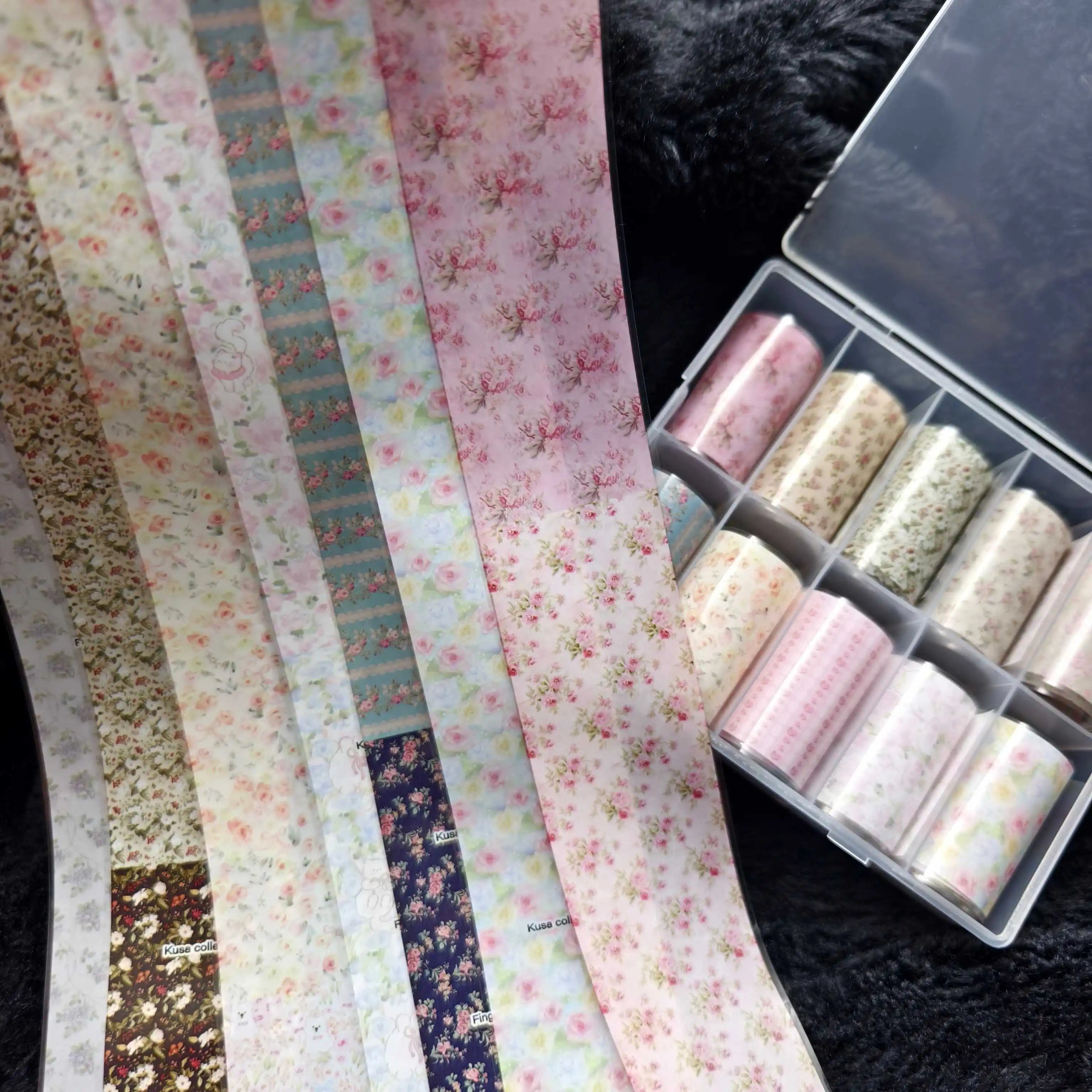 Nail foil strips, 10-roll floral designs by Simples Market for nail art, pastel flower transfer decals