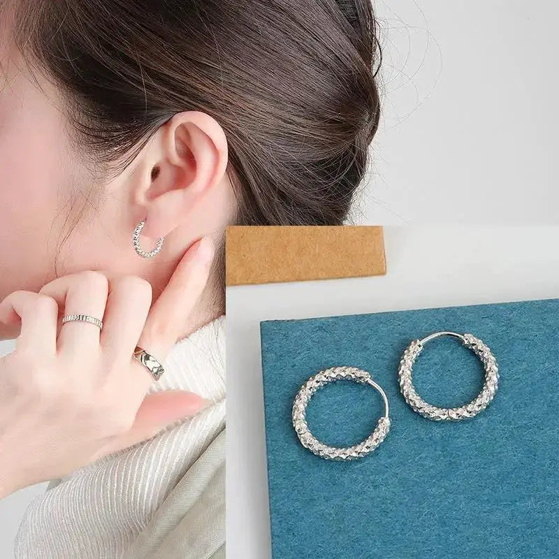 925 Sterling Silver Star Hoop Earrings For Women And Girls Trendy Original Hip Hop Style Jewelry Gift