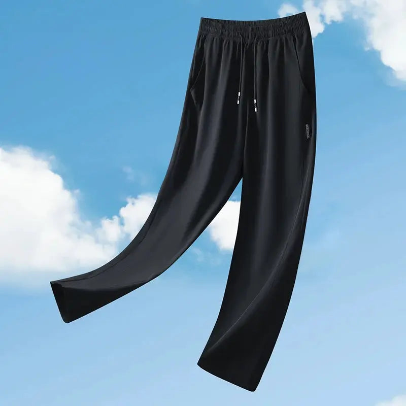 Running pants by Simples Market, black ice-silk cooling fabric, loose fit, quick-dry