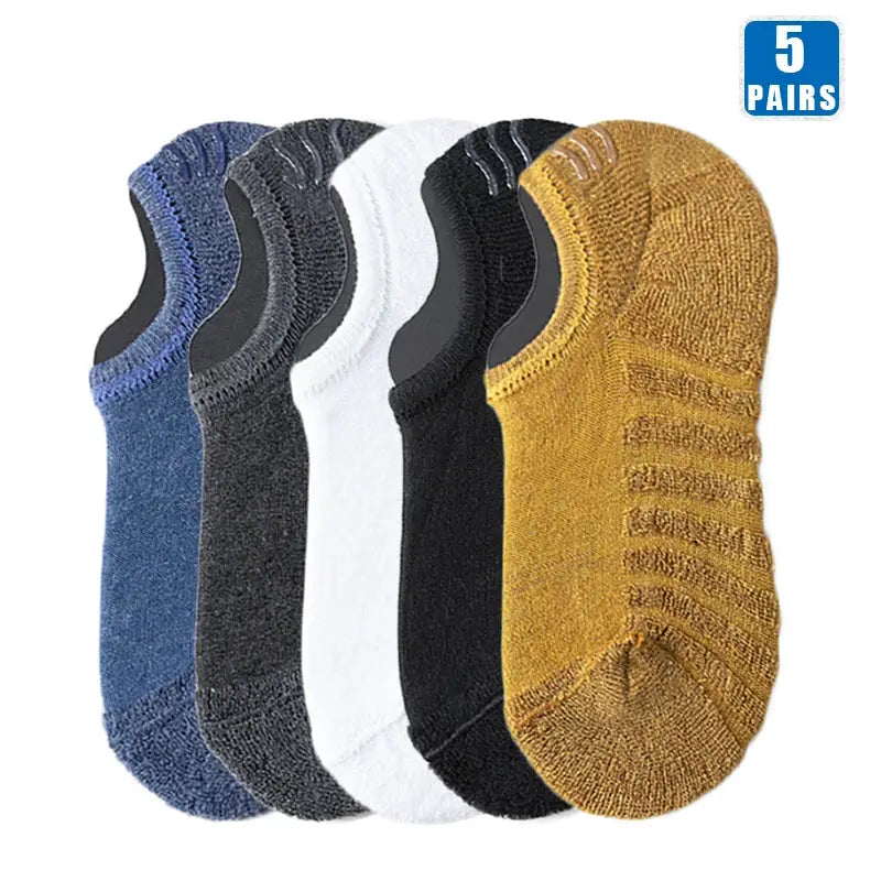 5 Pairs Mens Short Socks Cotton Breathable Ankle Low Cut Non Slip Casual Crew Socks For Summer And Autumn Wear
