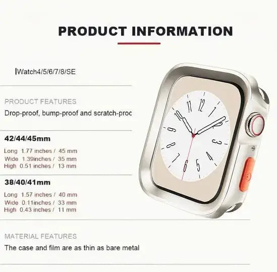 Apple Watch bumper silicone case with silver matte frame and orange crown button