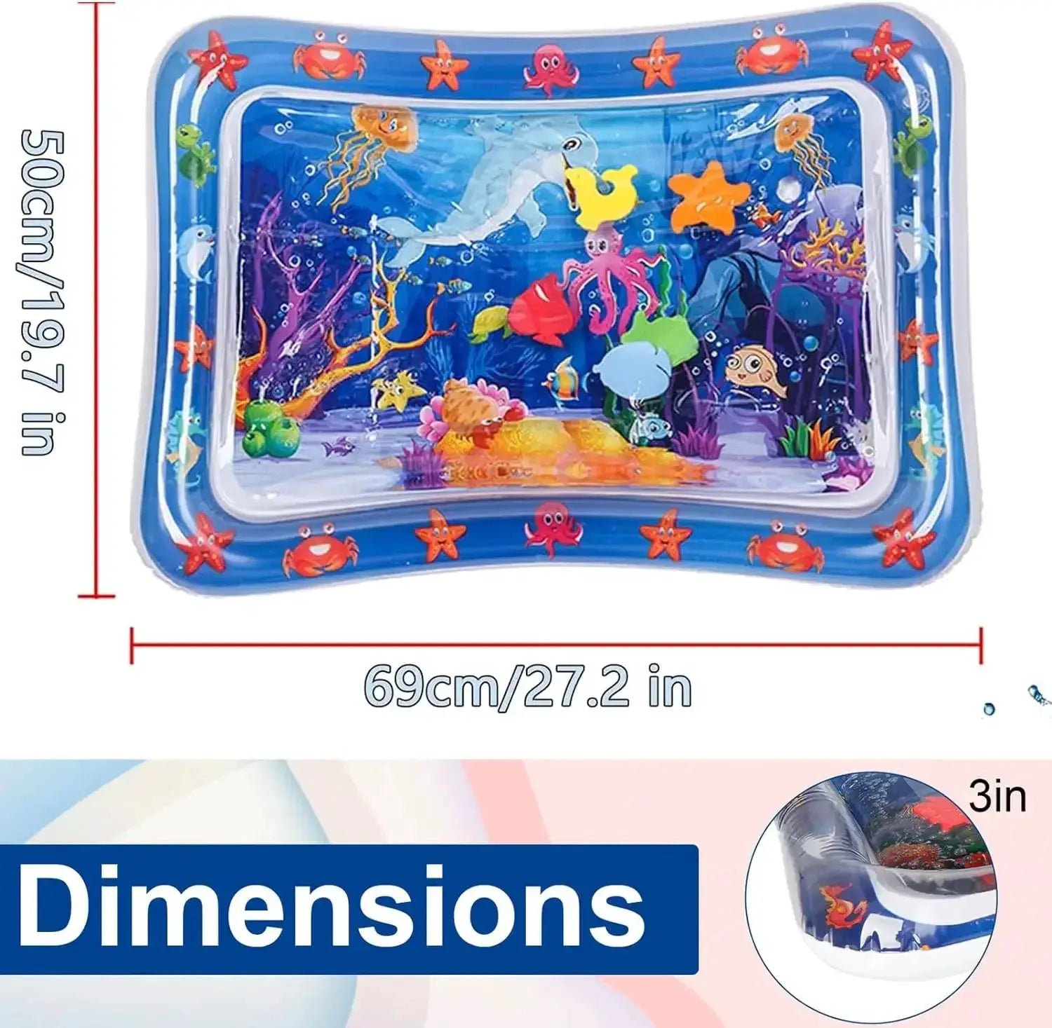 Water Sensory Play Mat Thickened Inflatable Pet Water Mat For Cats And Dogs With Ocean Theme And Fish Design