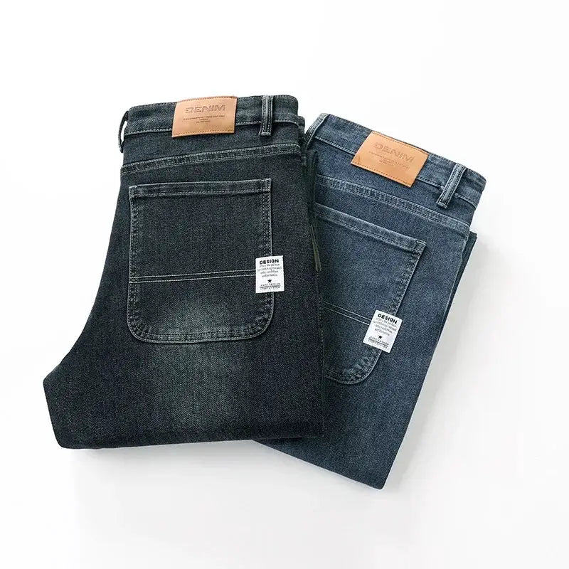 Mens Spring Autumn Jeans Loose Fit Straight Leg Business Casual