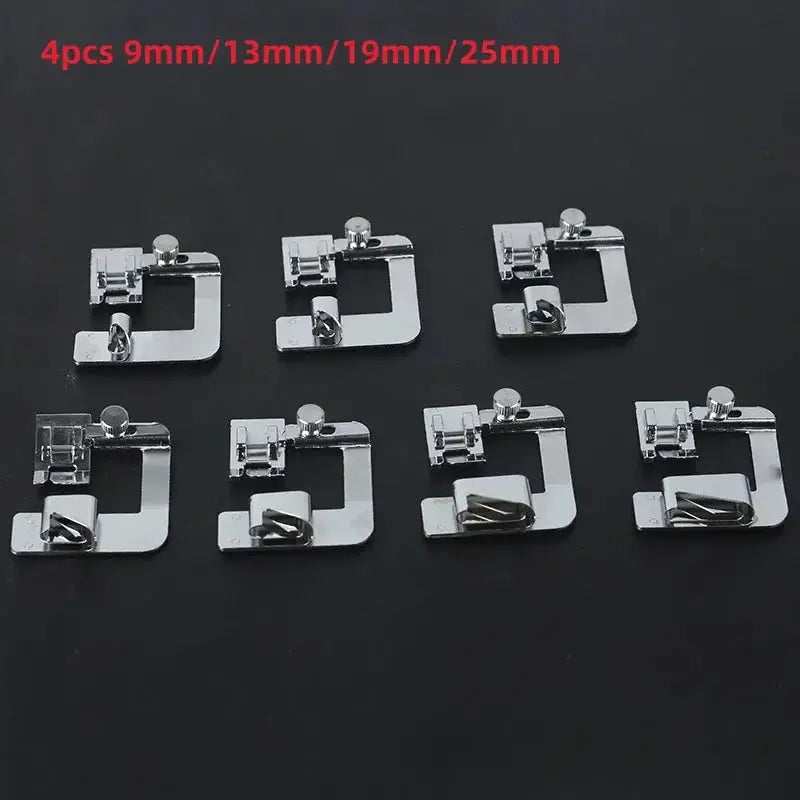 Stainless Steel Sewing Machine Foot Set 9mm 13mm 19mm 25mm Rolled Hem Foot And Press Foot Multi Functional For Home Use