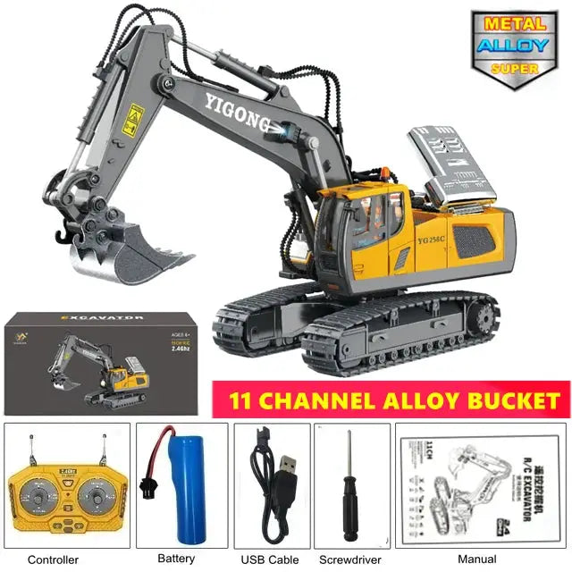 4WD Remote Control Excavator And Bulldozer Set 4x4 Alloy Dump Truck RC Car Construction Vehicle Toy For Kids