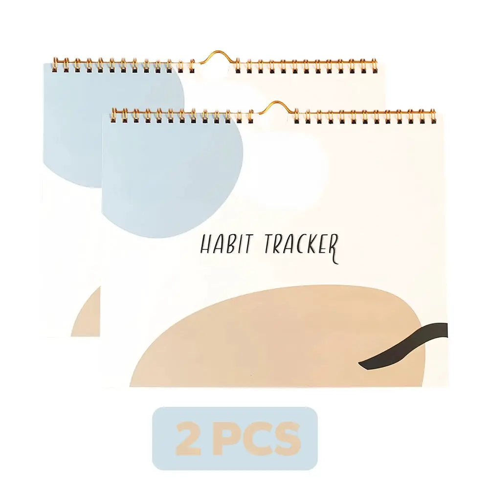 Habit Tracker calendar notebook by Simples Market; motivational weekly undated 12-month journal, pastel abstract covers, 2 PCS.