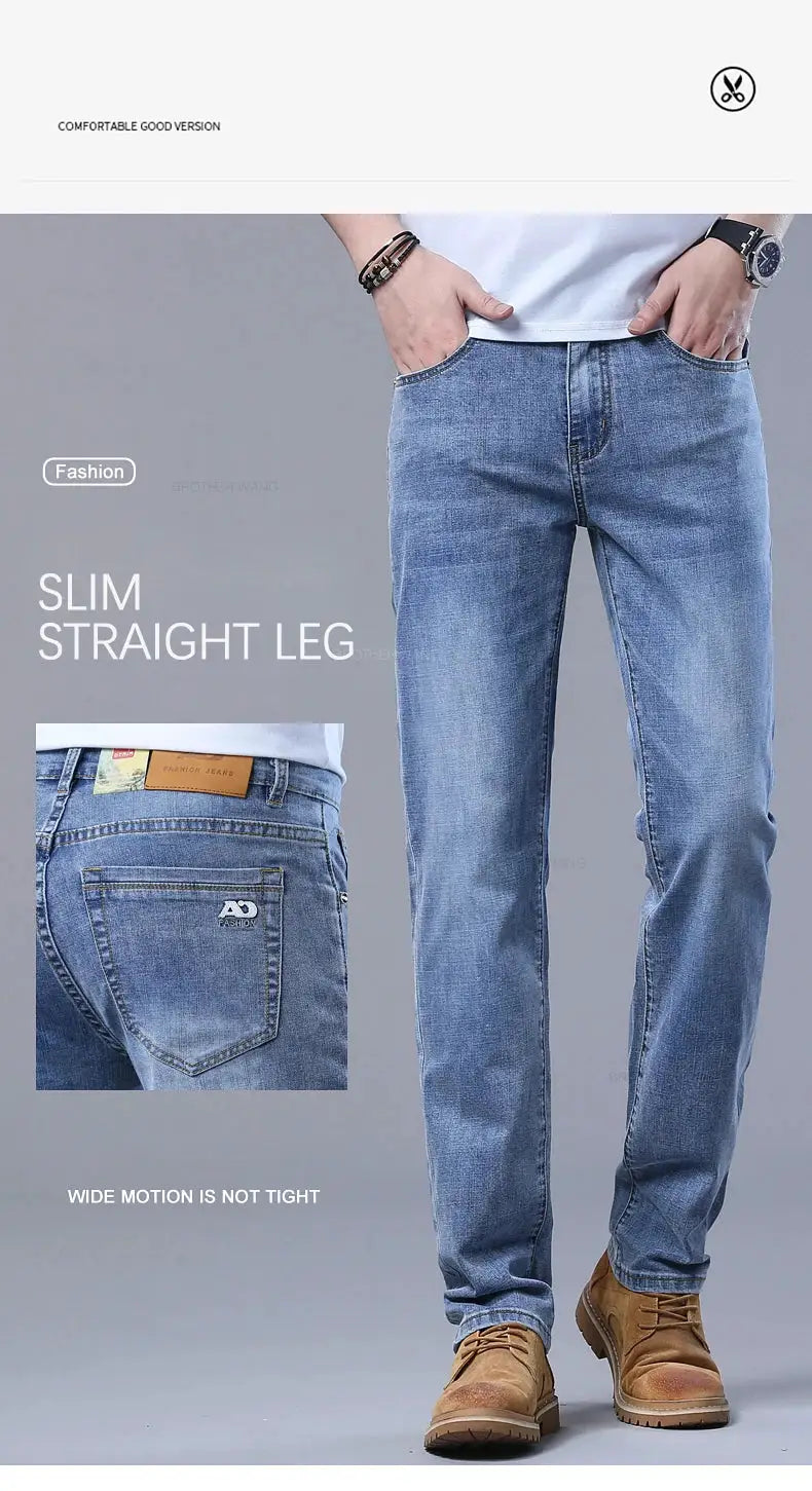 Simples Market Spring Men's light blue slim jeans with stretch denim, straight leg fit
