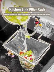 PrimeHome Foldable Sink Filter Rack With Iron Frame PET Mesh And Removable Suction Cup For Easy Drainage