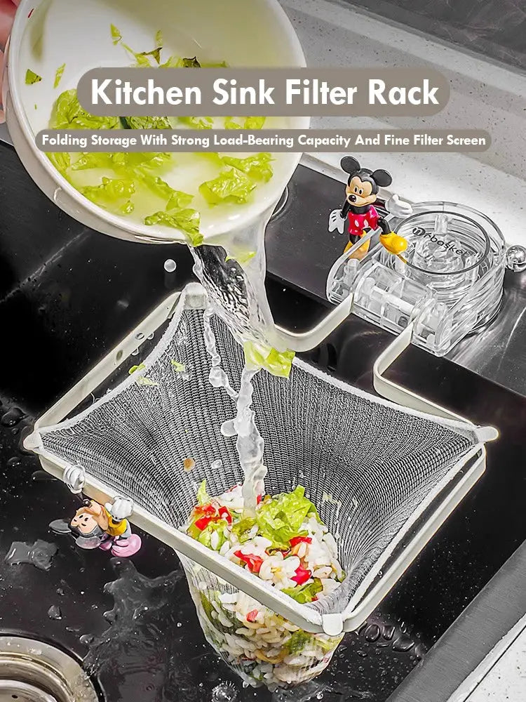 PrimeHome Foldable Sink Filter Rack With Iron Frame PET Mesh And Removable Suction Cup For Easy Drainage