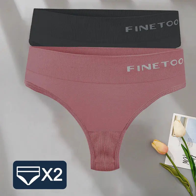 FINETOO 2-pack bodyshaper thong underwear for women, black and pink, high-waist