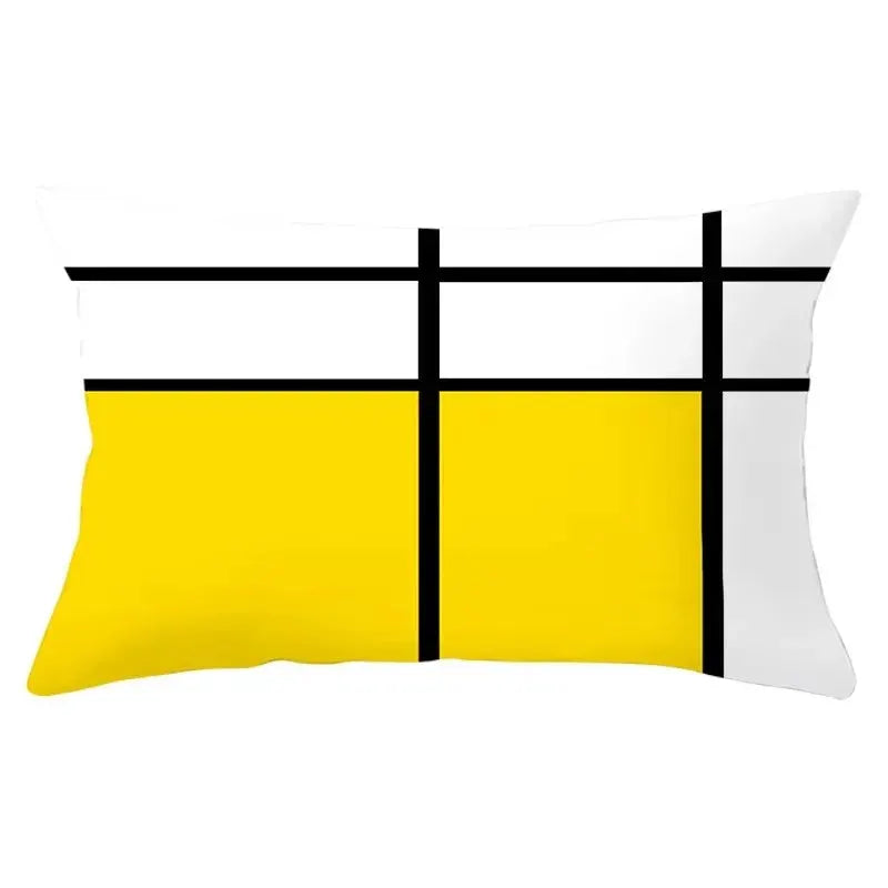 Rectangular 30*50cm decorative pillowcase in geometric black and yellow pattern, polyester