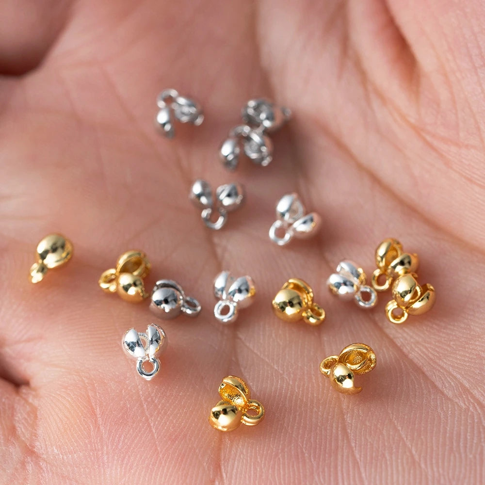 Pearl bracelet end caps, 20pc, gold- and silver-plated brass with loops for DIY jewelry making projects