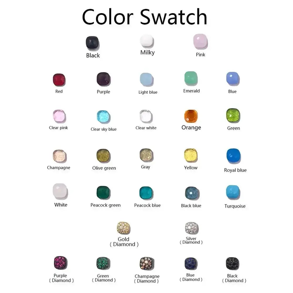 Drop earrings color swatch displaying 21 crystal candy colors in 10mm size