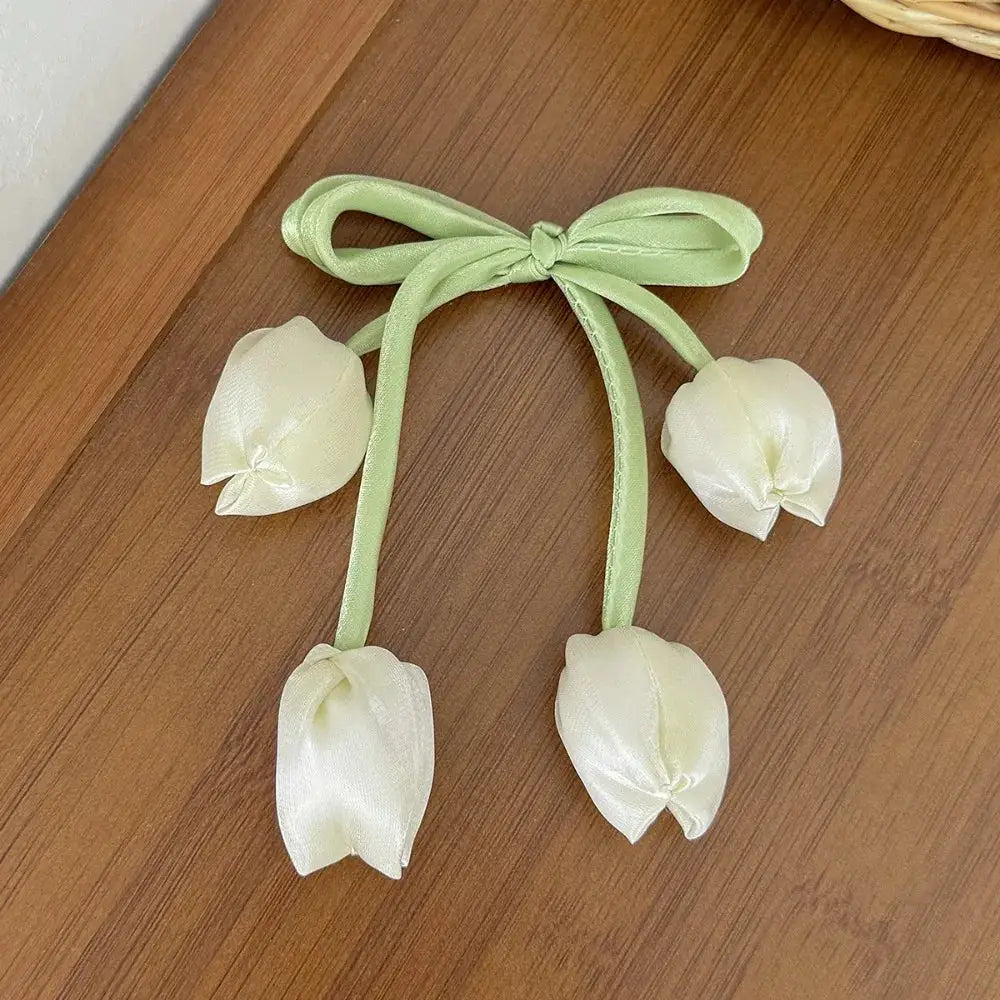 Aurora Bloom Chiffon Tulip Hair Clips for Girls Light Pink Elegant Floral Hair Accessories