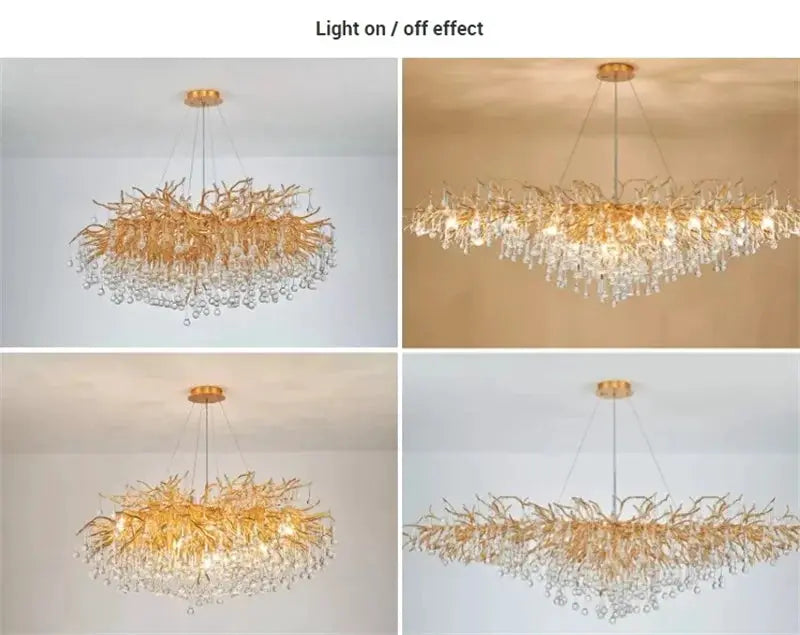 Royal Nordic Crystal Chandelier Pendant Light with gold chrome water-drop crystals, by Simples Market