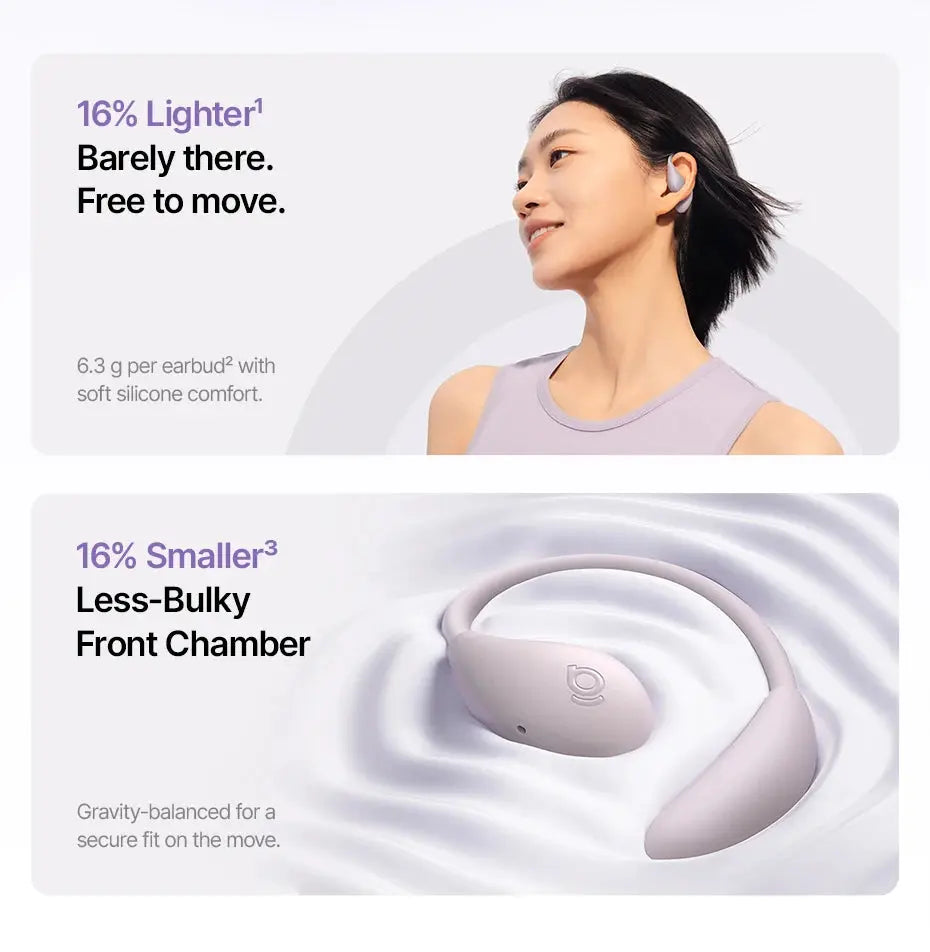 Baseus BF1 Lite open-ear sport wireless earphones in pale pink with earhooks