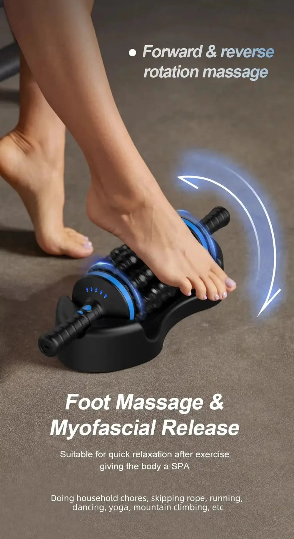 Simples Market cordless roller massager, blue and black, foot and leg massage device
