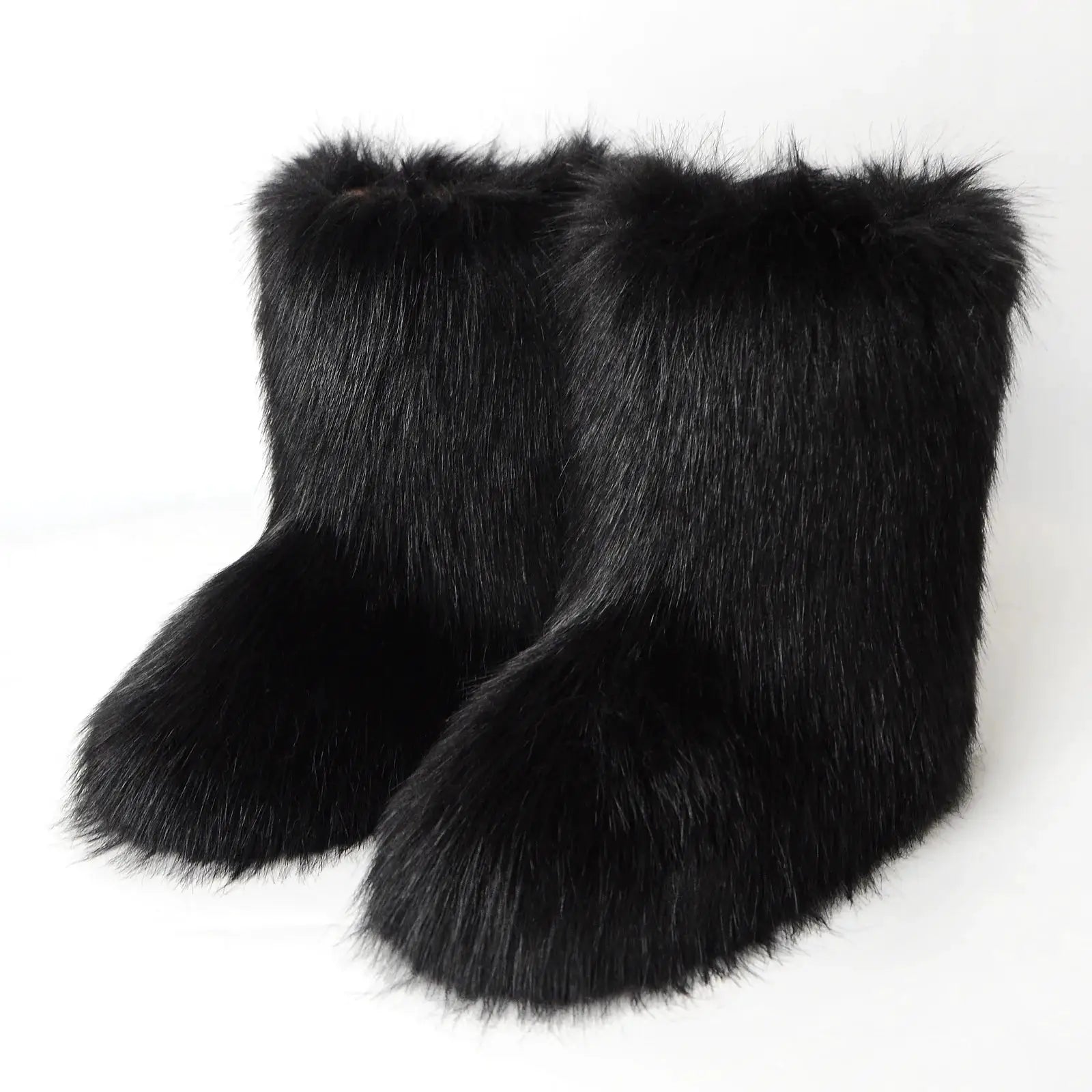 Women's Winter Snow Boots With Plush Faux Fox Fur Mid Calf Warm Platform Shoes For Cold Weather Outdoor