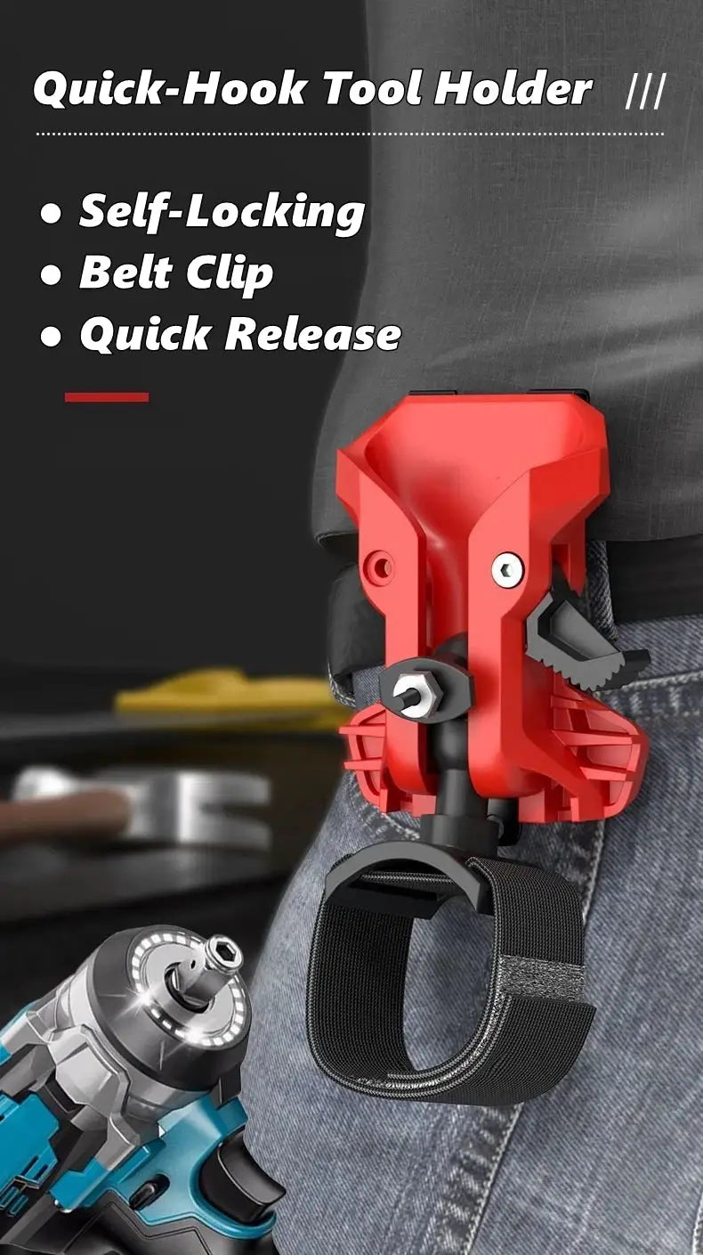 Self-locking drill holder with red belt-clip quick-release tool organizer Simples Market