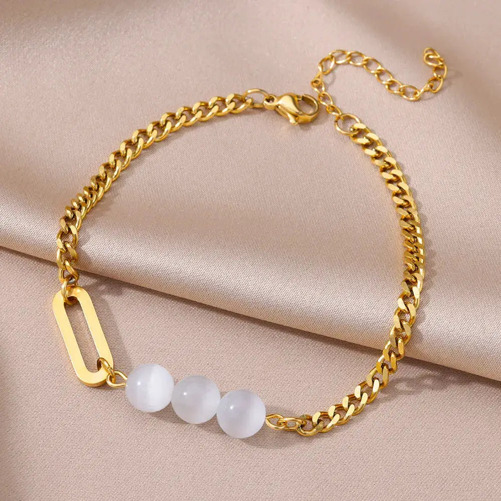 Gold Tone Stainless Steel Imitation Pearl Anklets for Women Beach Jewelry Chain Leg Bracelets Gift