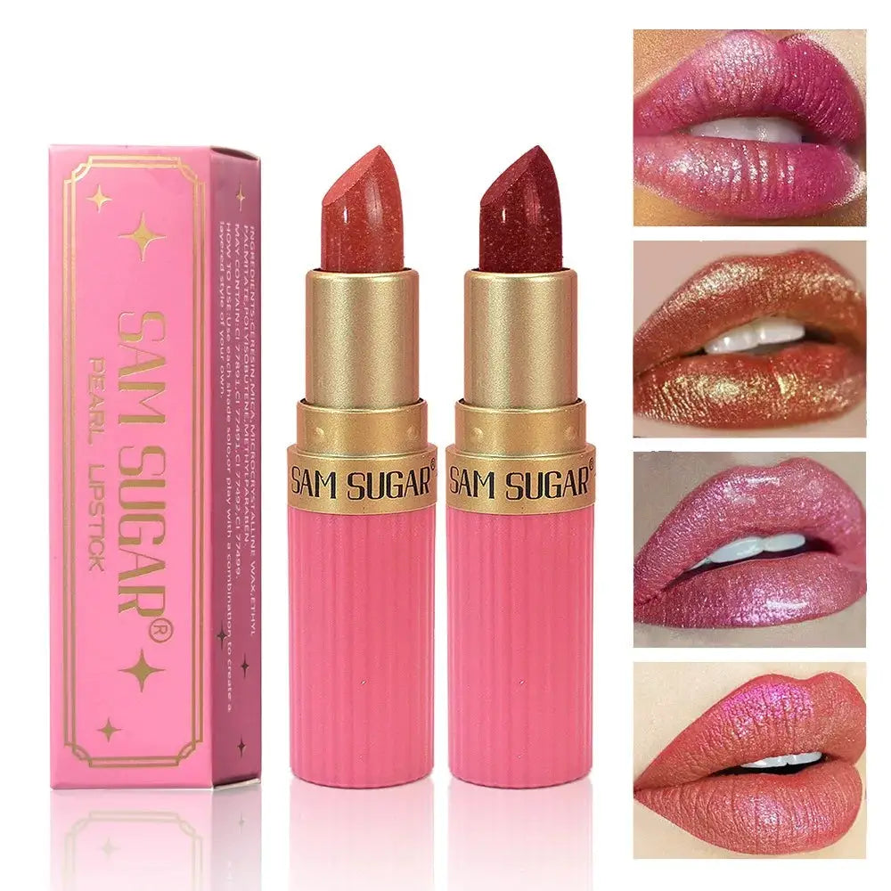 Pearlescent Pink Glitter Velvet Lipstick Waterproof Long Lasting Matte Shimmer Diamond Lipstick For Women Makeup Cosmetic