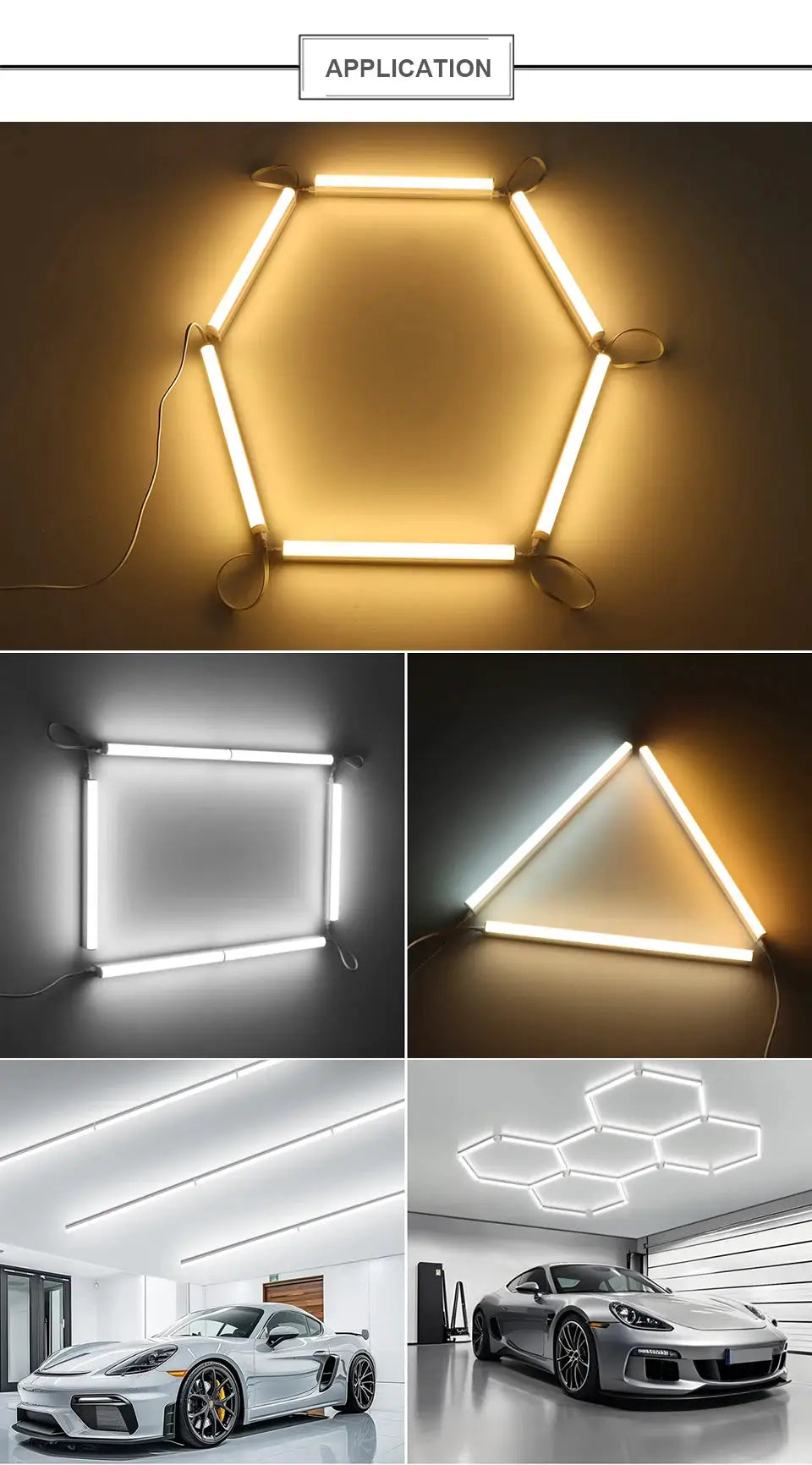 LED T5 wall lamp kit Simples Market; 50cm, 220V, screws and EU plug, DIY geometric light tubes in hexagon/triangle.