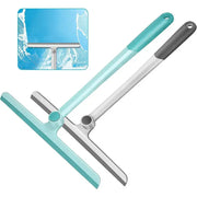 Simples Market 360-degree rotatable shower squeegee with silicone holder, turquoise and gray dual-blade cleaning tool