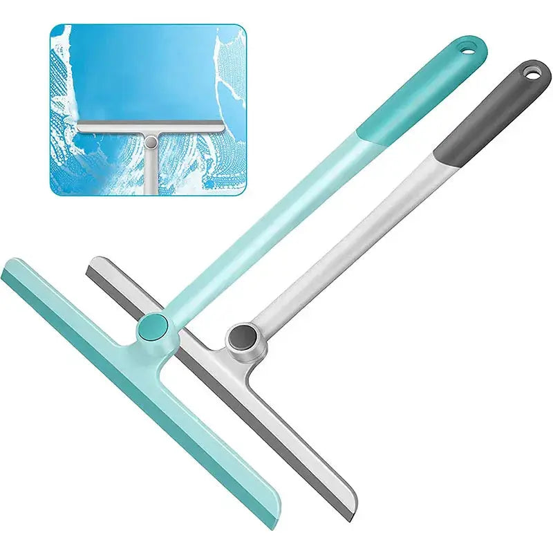 Simples Market 360-degree rotatable shower squeegee with silicone holder, turquoise and gray dual-blade cleaning tool