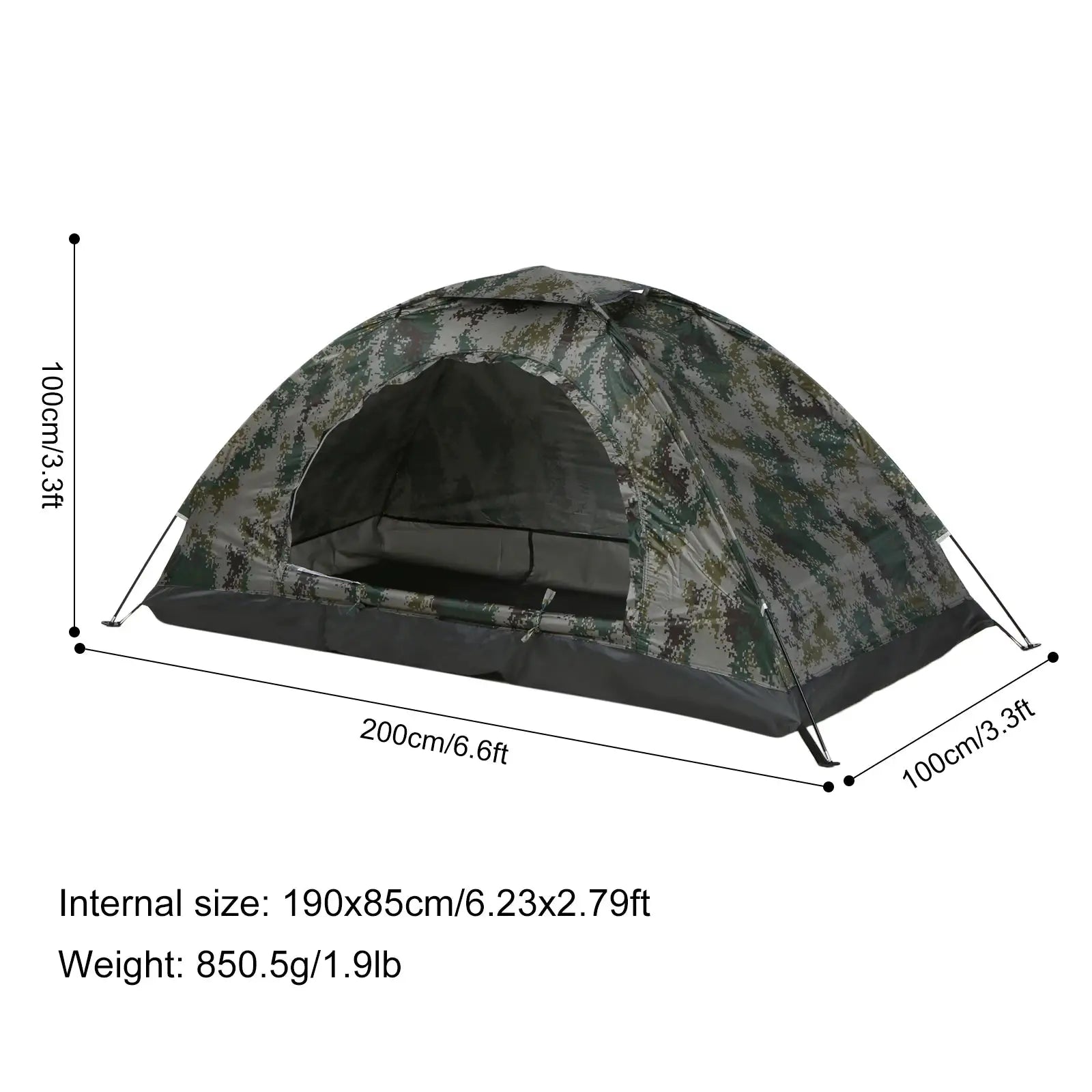 Tomshoo camo ultralight 1/2-person camping tent with anti-UV UPF 30+ coating, single-layer hiking shelter.