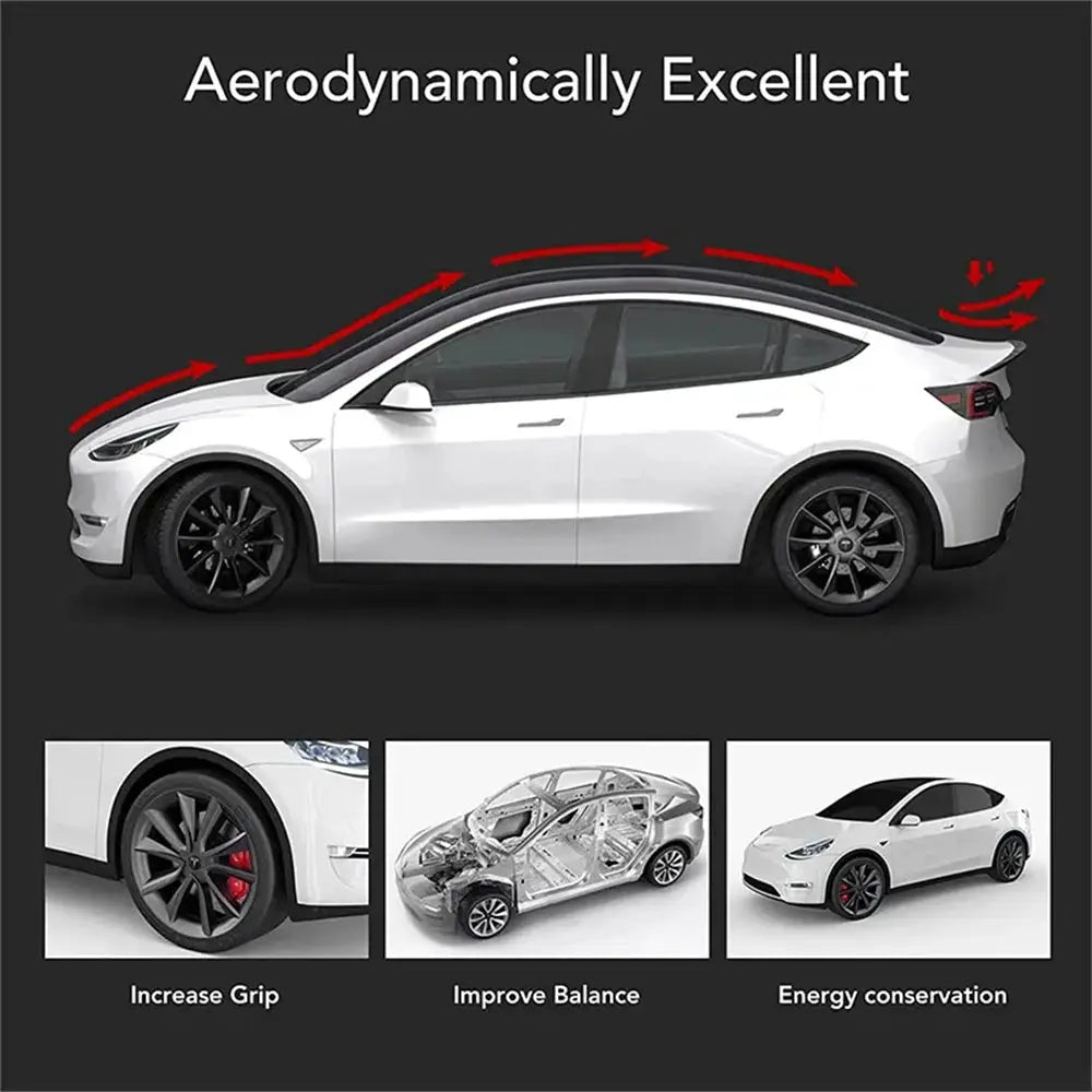 Rear spoiler for Tesla Model 3/Y by Simples Market on a white car, aerodynamic wing accessory