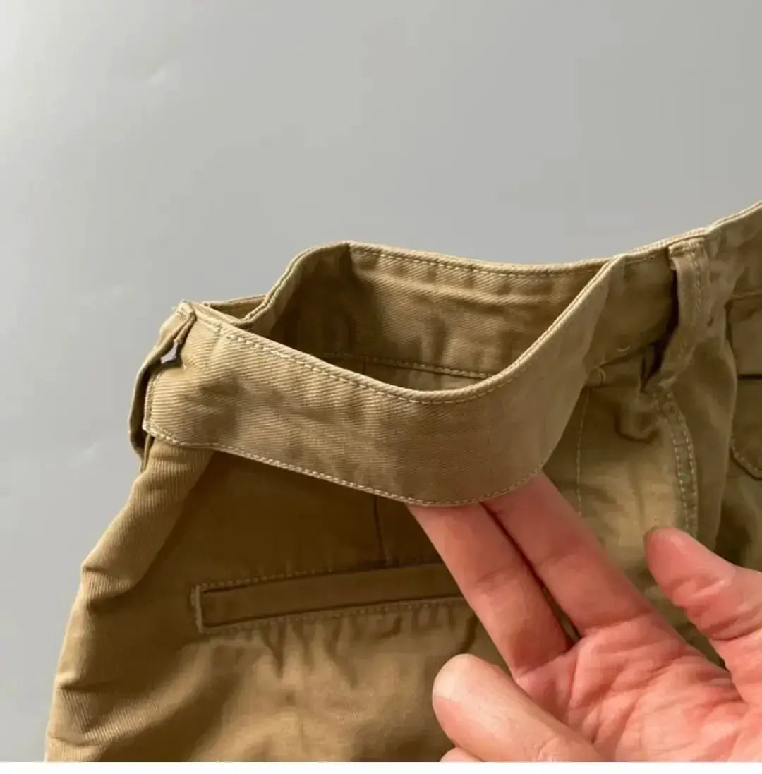 Men's khaki cargo pants by Simples Market, pure cotton, heavy-duty, loose straight-leg casual pants