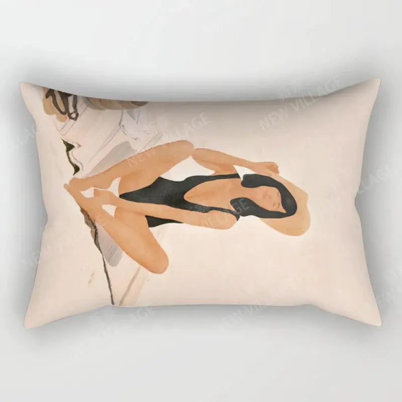 Nordic fall throw pillow cover by Simples Market, beige with abstract geometric art; fits 30x50, 40x60, 50x70