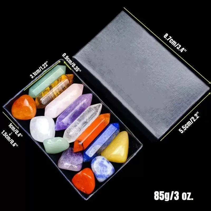 14 Piece Natural Stone 7 Chakra Crystal Pillar Set for DIY Jewelry Making Display Ornaments Gifts Yoga Energy
