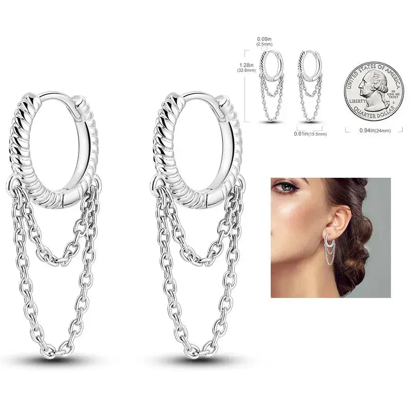 925 Silver Hoop Earrings For Women Zircon Heart Shape Star Eardrops Original Fashion Jewelry