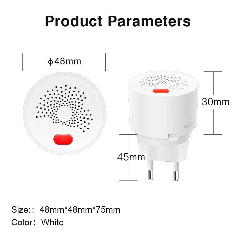 Simples Market Tuya Smart WiFi gas leak detector, white round plug-in sensor with red button