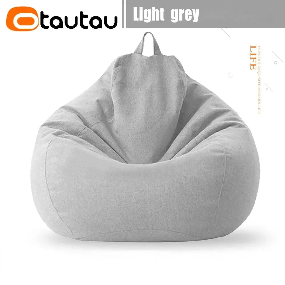 OTAUTAU light grey 70cm bean bag sofa with filler, cotton-linen lounge chair