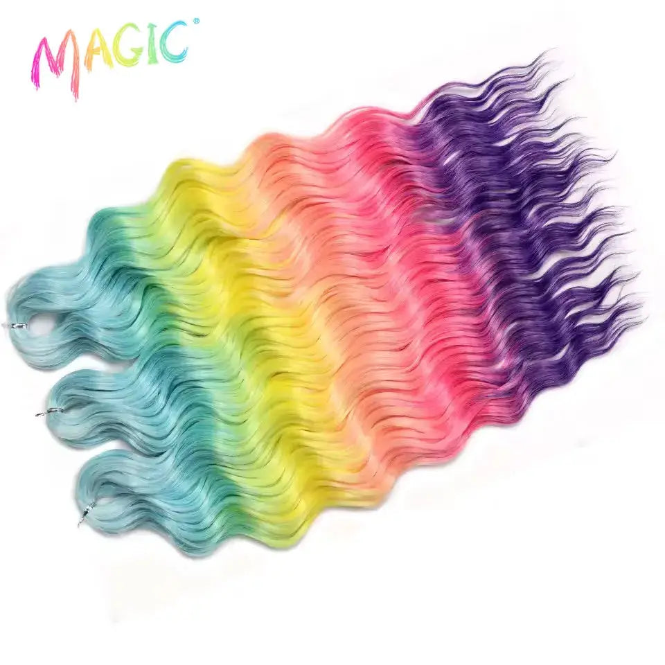 Simples Market Anna synthetic hair extensions, 24-inch water-wave braiding, rainbow ombre from blue to purple