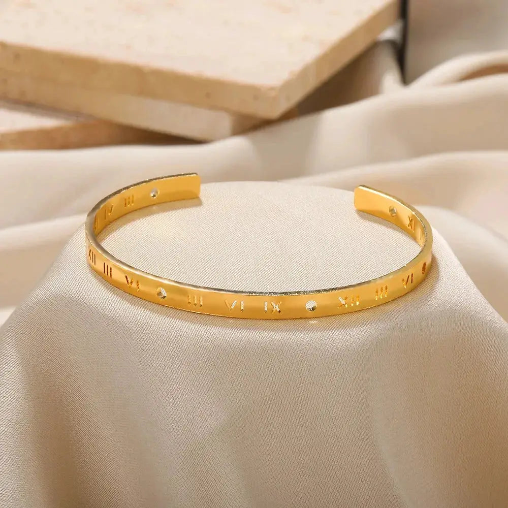 Exquisite Classic Bump Pattern Open Bangle Cuff Bracelet For Women Gold Color Stainless Steel Hand Ornament Gift