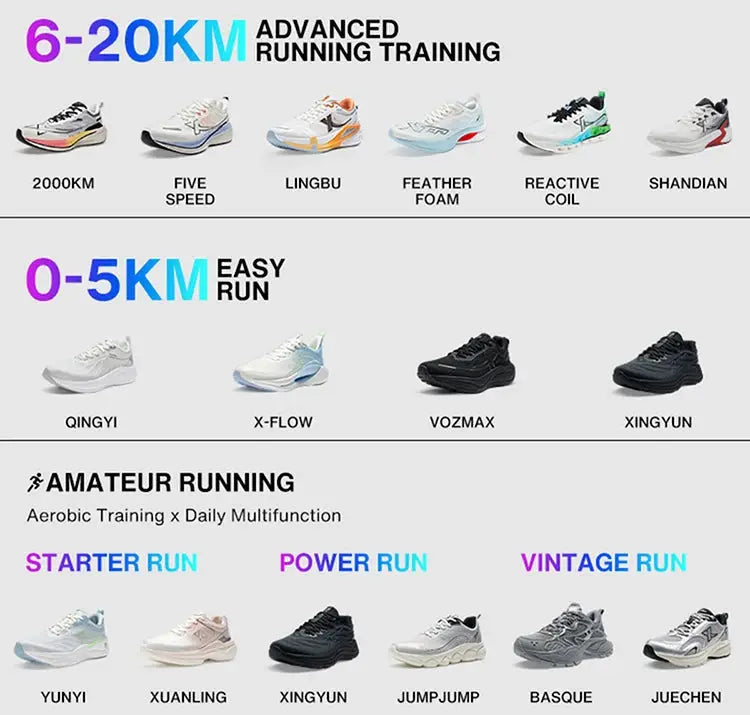 Xtep 2000KM 3.0 men's running shoes; lightweight cushioning, wear-resistant, 16 pairs shown