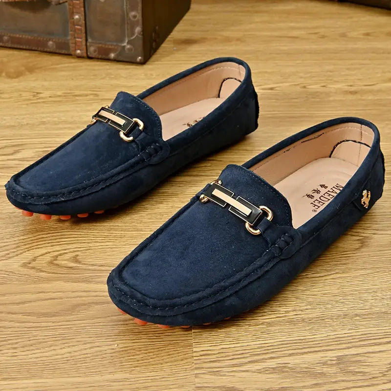 YRZL men's navy suede loafers with gold-tone bit, Simples Market
