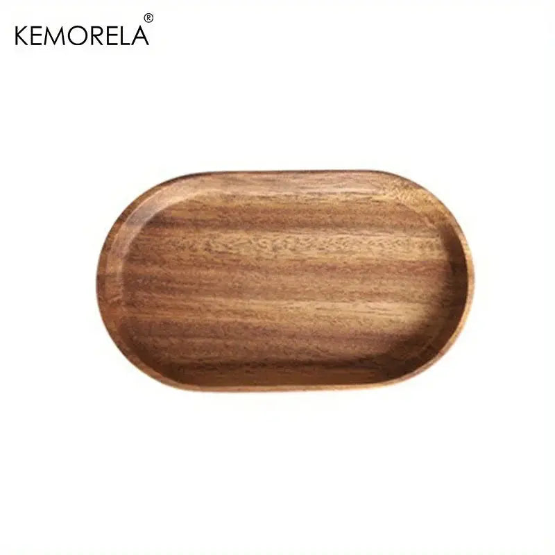 KEMORELA Solid Wood Round Dessert Plate Japanese Style Wooden Tray Snack Plate For Dried Fruits And Desserts