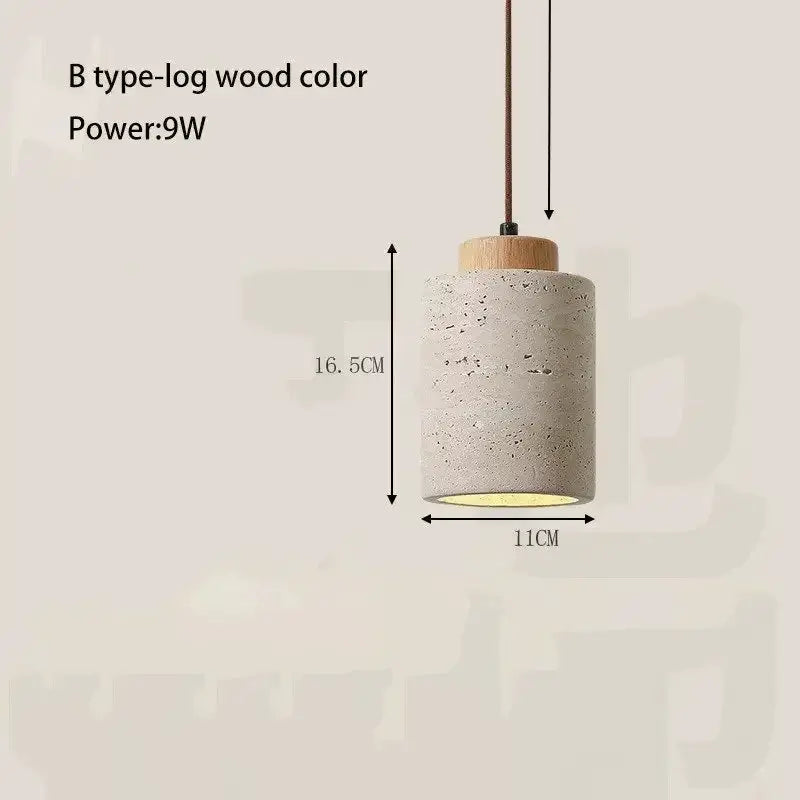 Led pendant lamp with concrete-stone shade and wooden cap, brown cord by Simples Market